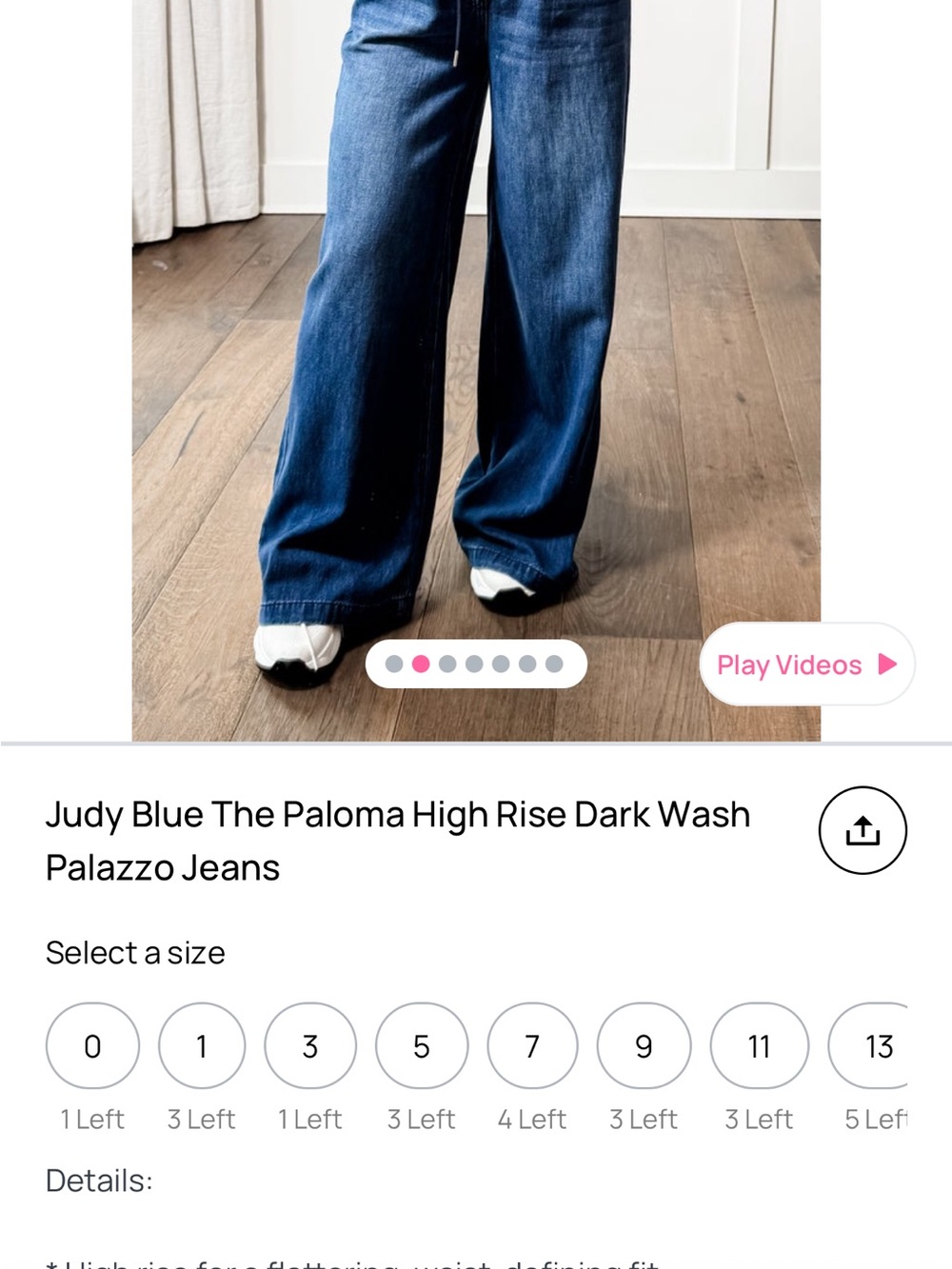Judy Blue Dark Wash Wide-Leg Palazzo Jeans size 5 waist 27